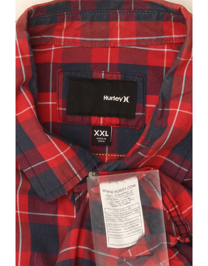 Hurley Herren Grafik-Kurzarmhemd 2XL, rot kariert, Baumwolle