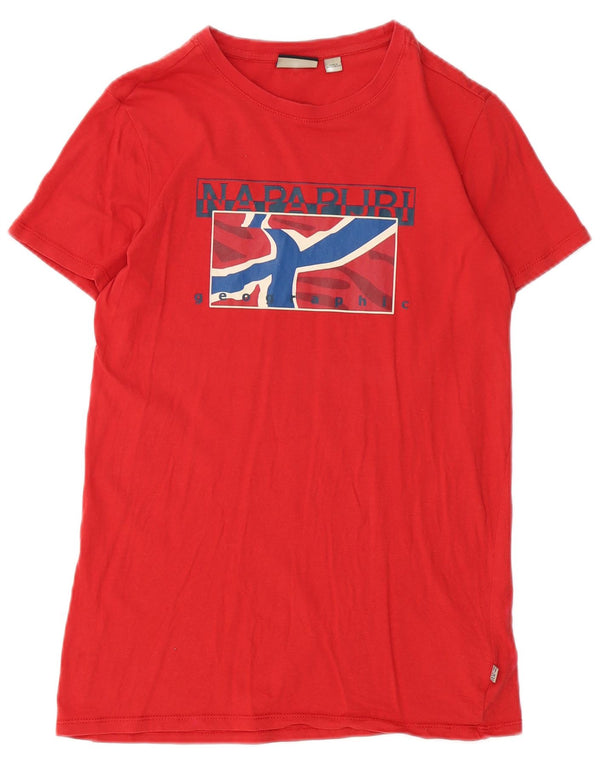 NAPAPIJRI Jungen Geographic Graphic T-Shirt Top 13–14 Jahre, rote Baumwolle