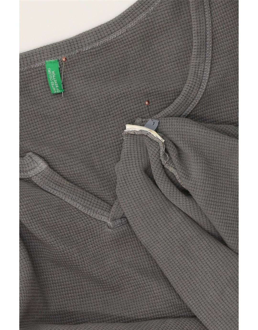 Benetton Herren-Oberteil, langärmelig, groß, aus grauer Baumwolle