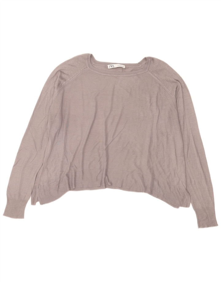 ZARA Damen Crop-Pullover mit übergroßem U-Boot-Ausschnitt, Gr. 14, Mittelgrau