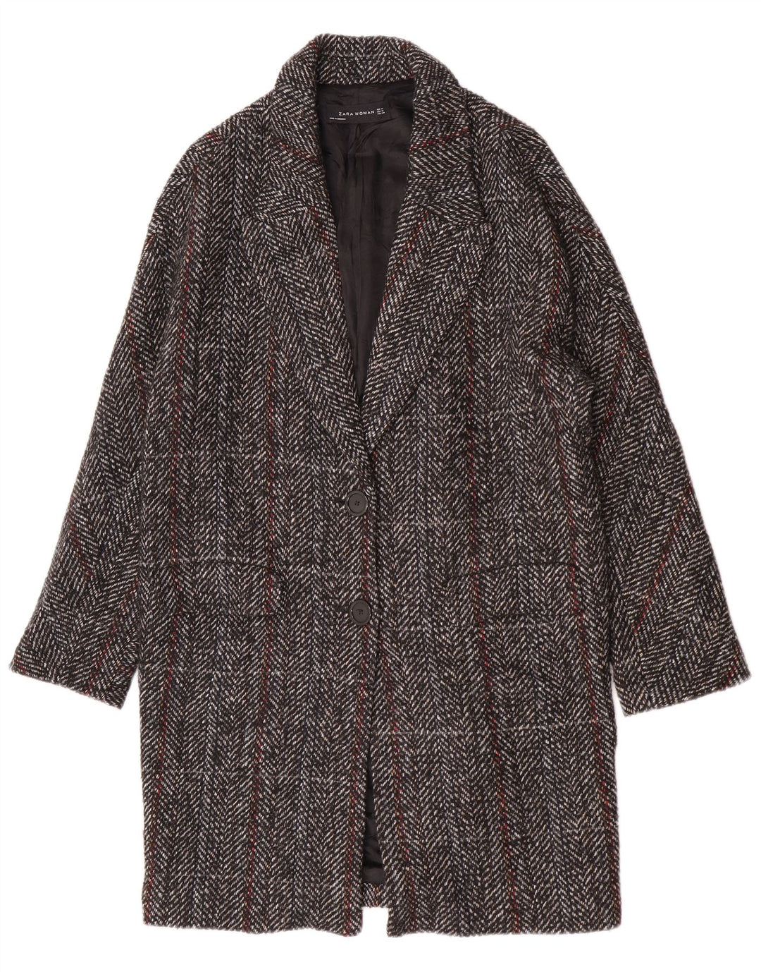 Zara Damen Mantel UK 14 mittelgrau karierte Wolle