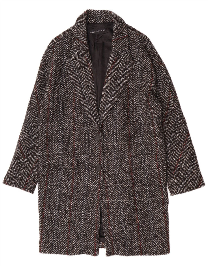 Zara Damen Mantel UK 14 mittelgrau karierte Wolle