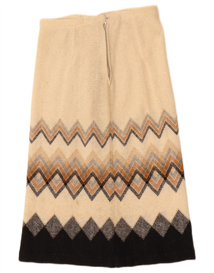 Vintage Damen Midirock W28 Medium Beige Geometrisch