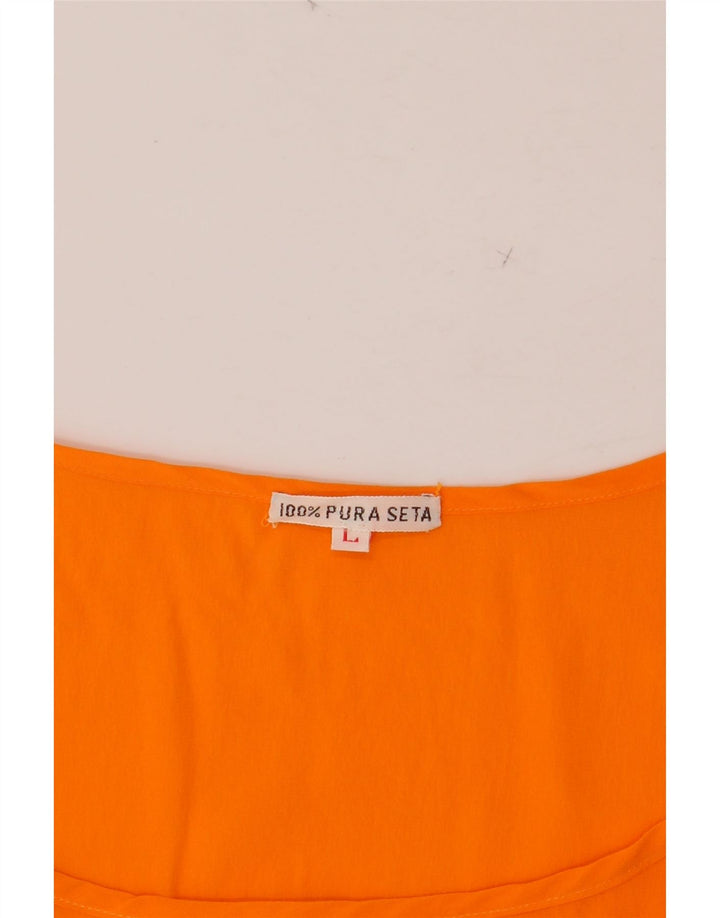 VINTAGE Damen Ärmelloses Blusentop UK 16 Große orangefarbene Seide
