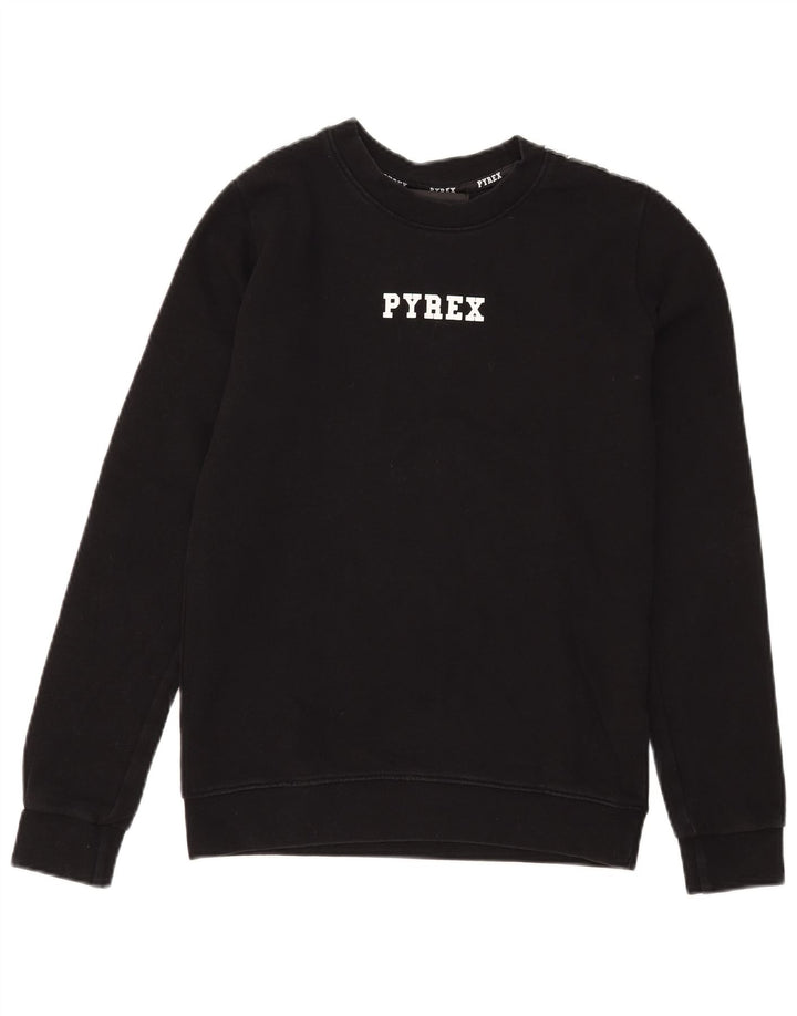 Pyrex Damen Grafik-Sweatshirt-Pullover UK 6 XS Schwarz Baumwolle