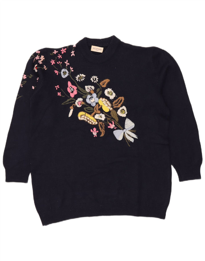 ALTA MODA Damen-Pullover mit Rundhalsausschnitt, Gr. 42, Größe L, Marineblau mit Blumenmuster