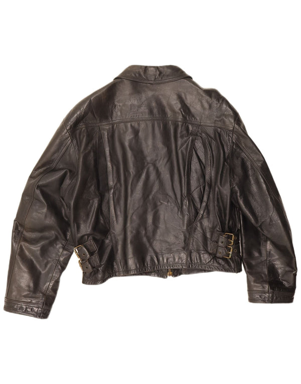 Vintage Damen Crop Lederjacke IT 52 2XL Schwarzes Leder