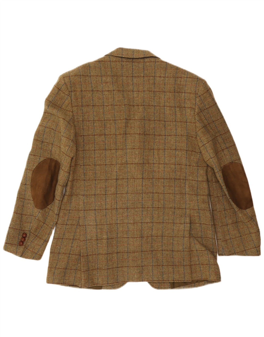 VINTAGE Herren 3-Knopf-Blazerjacke IT 52 XL Khaki karierte Wolle