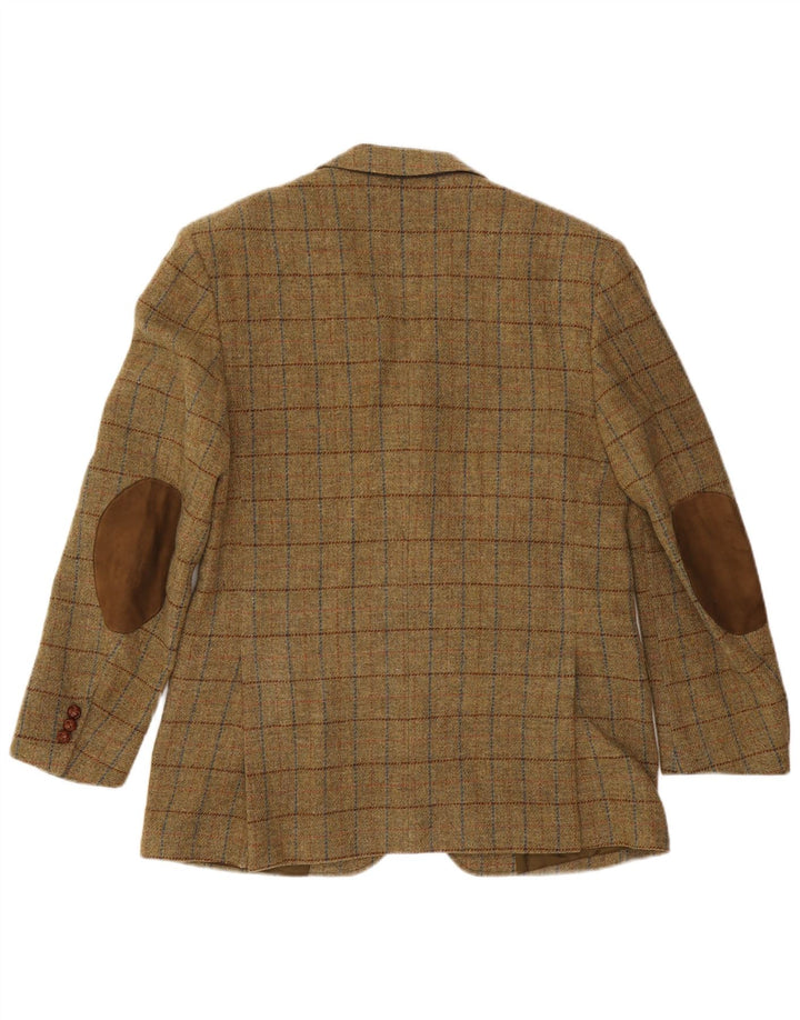 VINTAGE Herren 3-Knopf-Blazerjacke IT 52 XL Khaki karierte Wolle