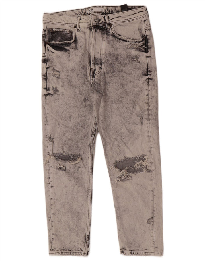 Zara Herren Distressed Tapered Jeans EU 40 Medium W31 L26 Graue Baumwolle