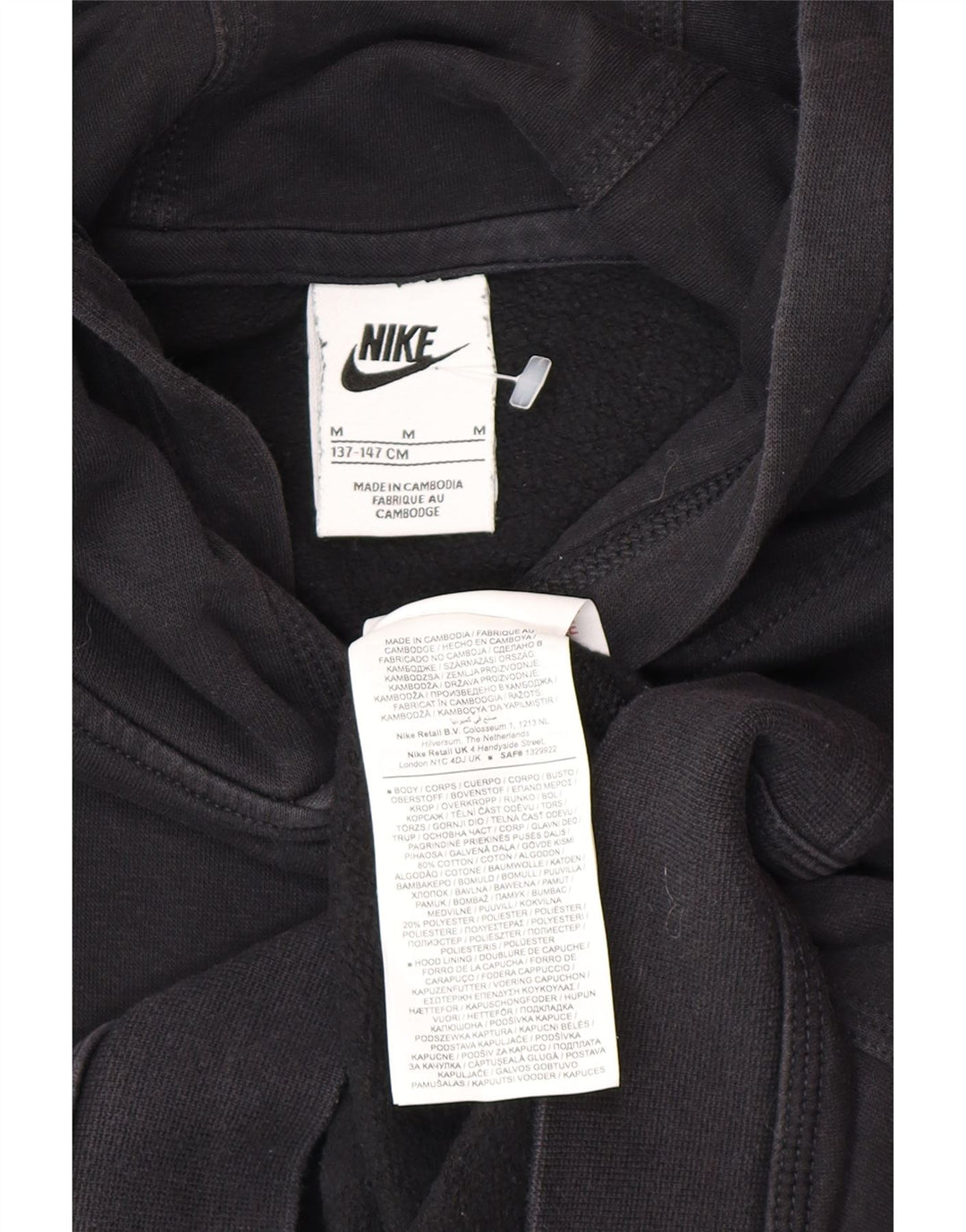 Nike Jungen-Pullover mit grafischem Kapuzenpullover, 10–11 Jahre, mittlere schwarze Baumwolle