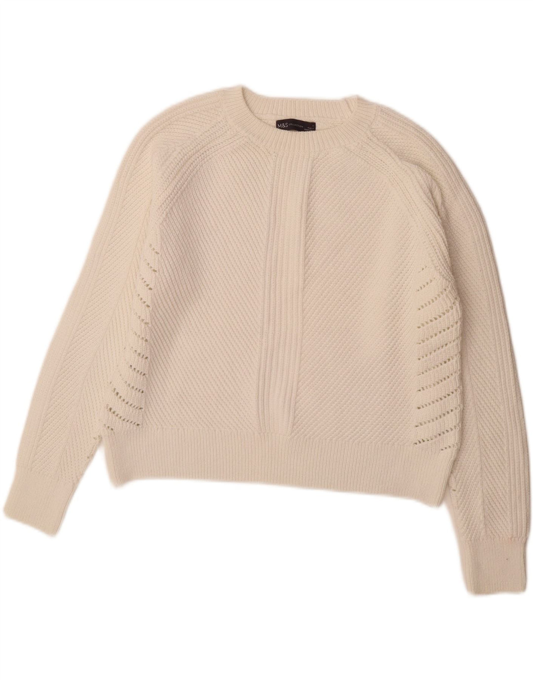 Marks & Spencer Damen-Pullover mit U-Boot-Ausschnitt, UK 14, mittelweiße Baumwolle