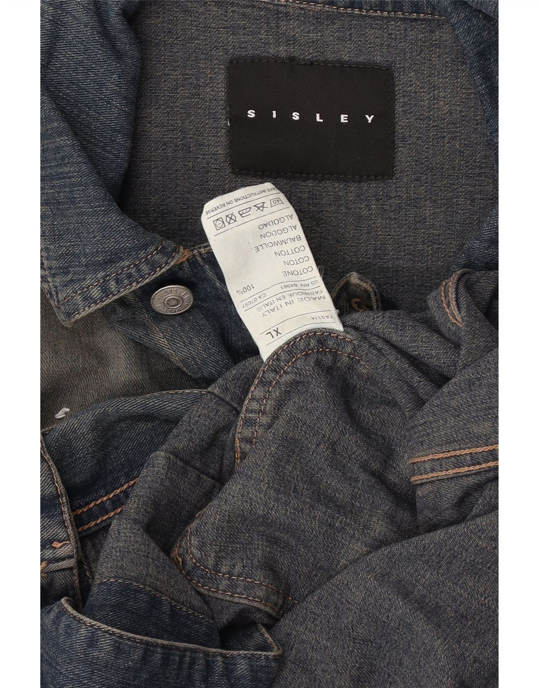 Sisley Herren Jeansjacke UK 42 XL Blaue Baumwolle