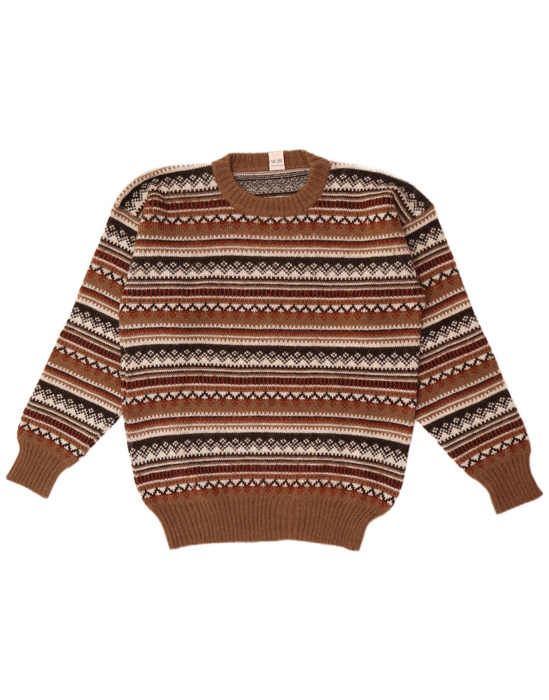 Vintage Herren Pullover mit Rundhalsausschnitt IT 50 Mittelbraun Fair Isle