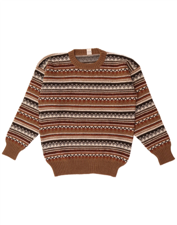 Vintage Herren Pullover mit Rundhalsausschnitt IT 50 Mittelbraun Fair Isle