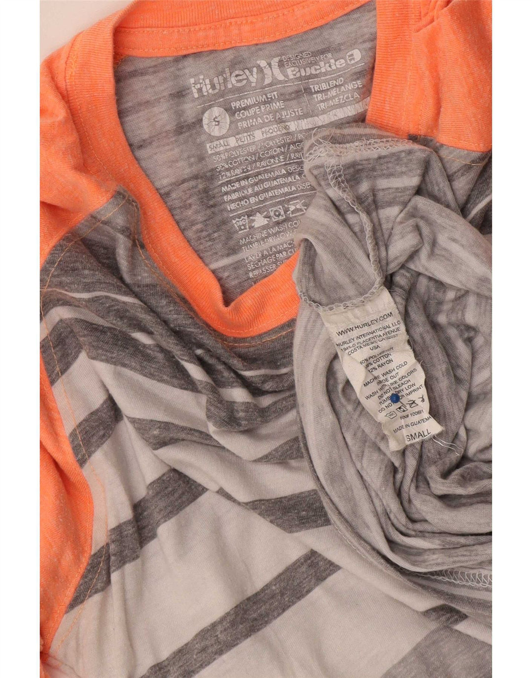 Hurley Damen Premium Fit Top 3/4 Ärmel UK 10 Small Grau gestreift Polyester