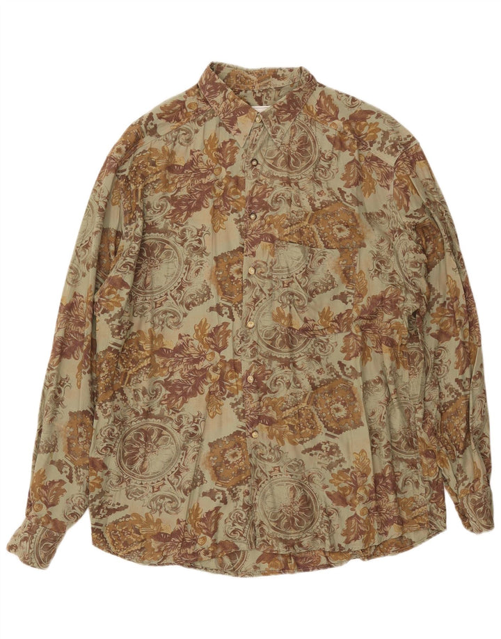 Massaro Herrenhemd, groß, Khaki, mit Blumenmuster