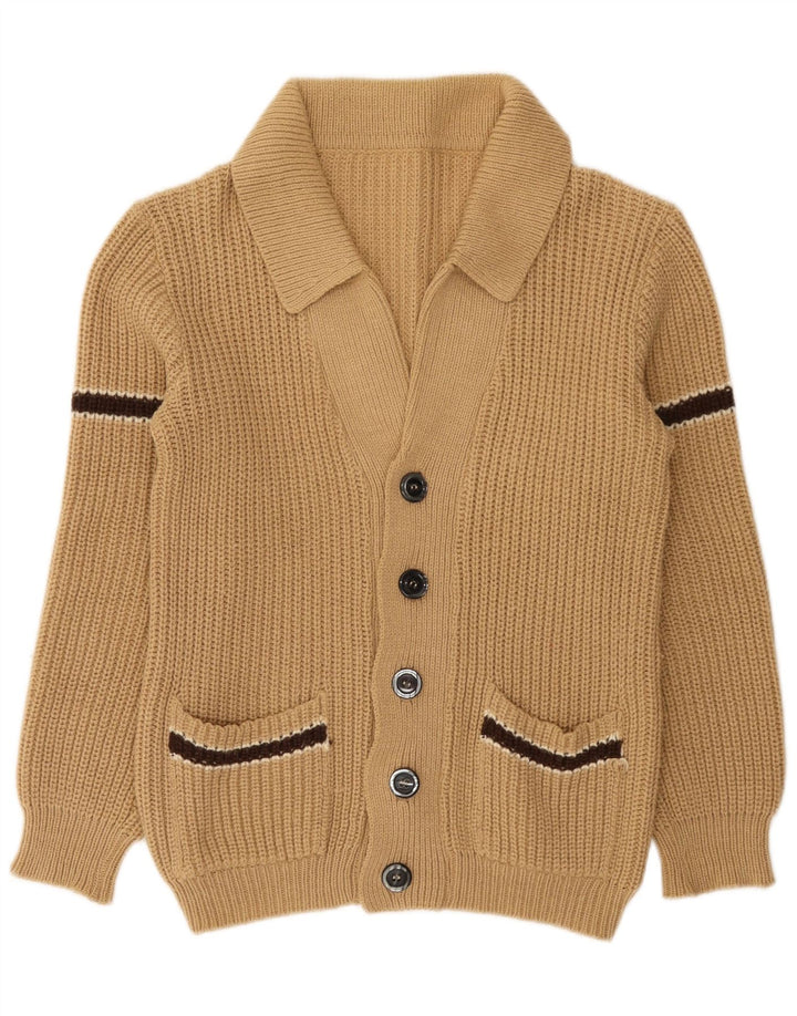 Vintage Herren-Cardigan-Pullover, klein, Beige, Farbblock