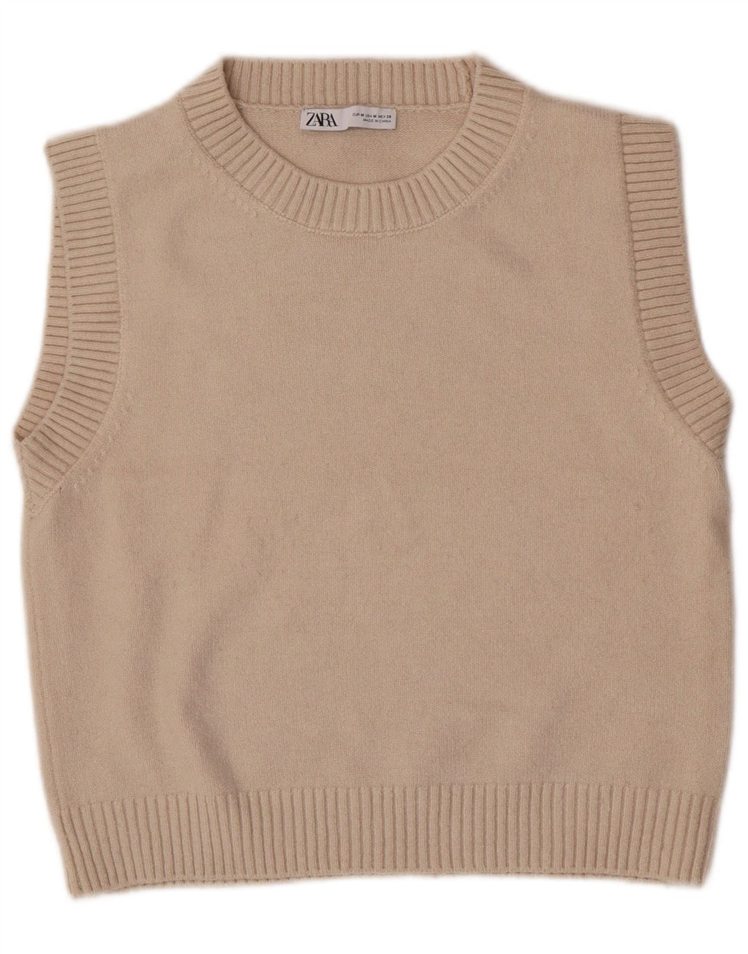 Zara Damen Crop Vest Tank Top UK 12 Medium Beige Polyester