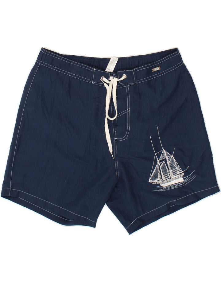FILA Mens Graphic Swimming Shorts Large Navy Blue Polyester Vintage Fila and Second-Hand Fila from Messina Hembry 