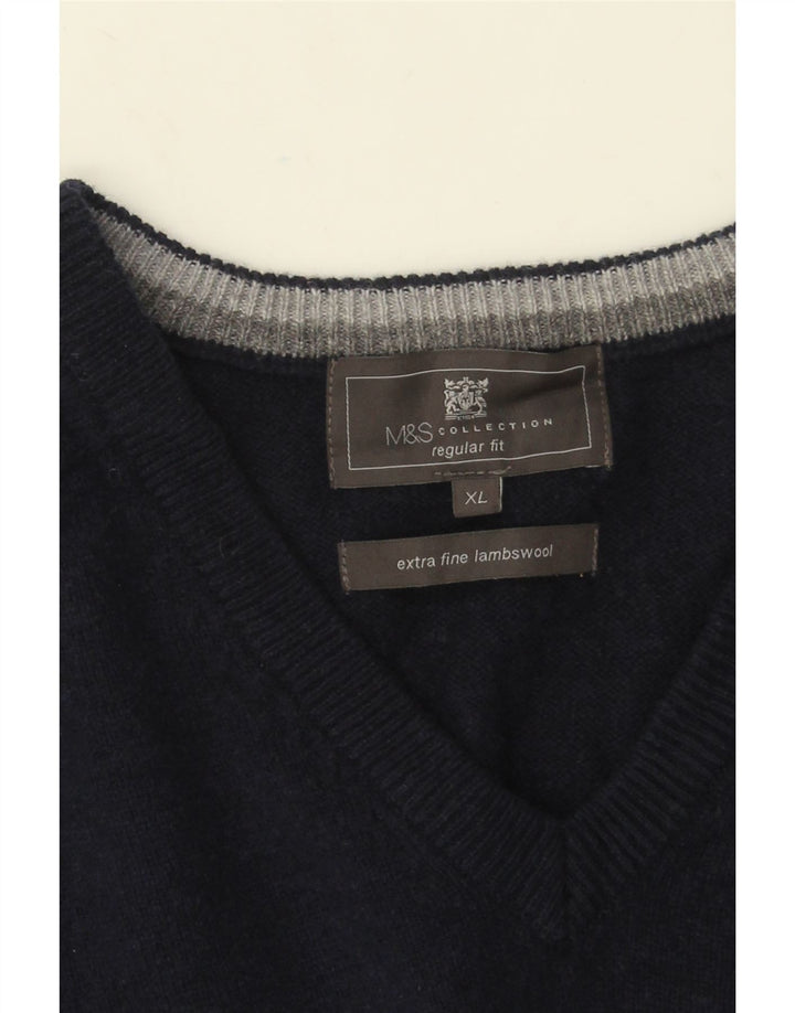 Marks & Spencer Herren-Pullover, reguläre Passform, V-Ausschnitt, XL, marineblaue Wolle