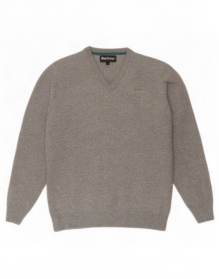 Barbour Herren-Pullover mit V-Ausschnitt, große graue Lammwolle