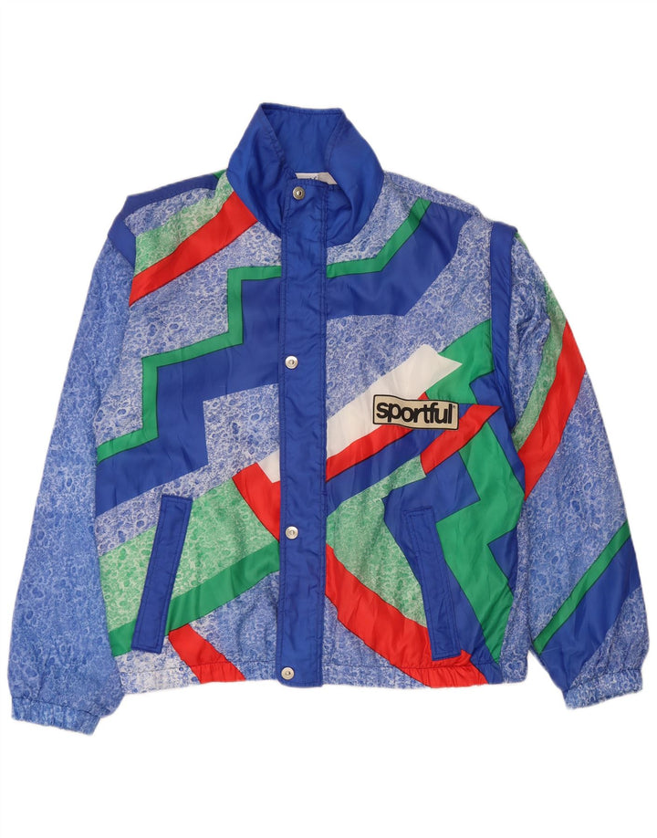 Vintage Herren Trainingsanzug Top Jacke XL Blau Geometrisch Polyester