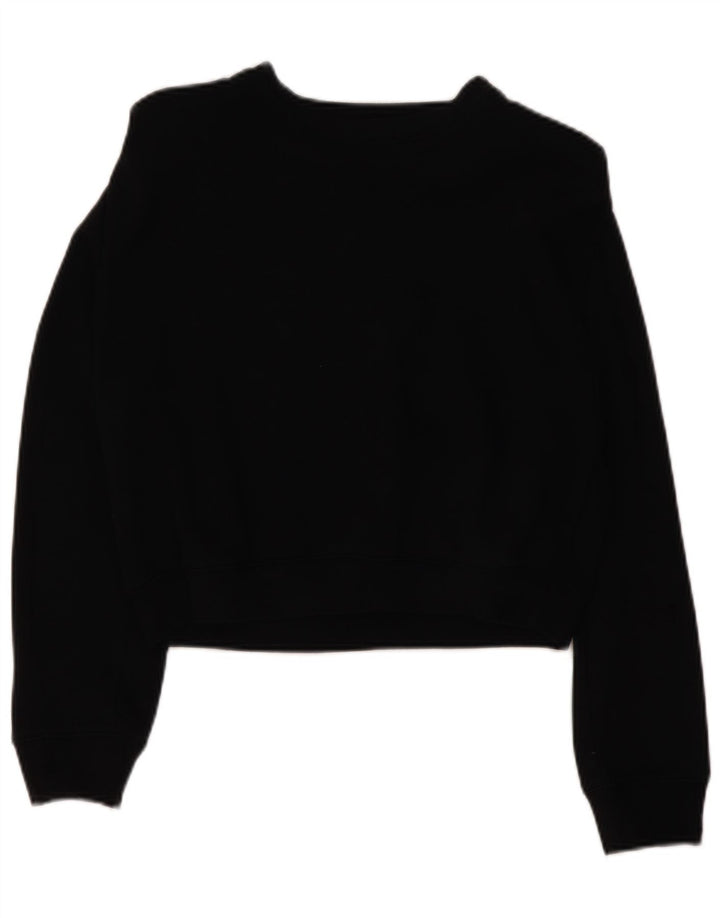 Zara Damen Crop Oversized Sweatshirt Pullover UK 10 Small Schwarz Baumwolle