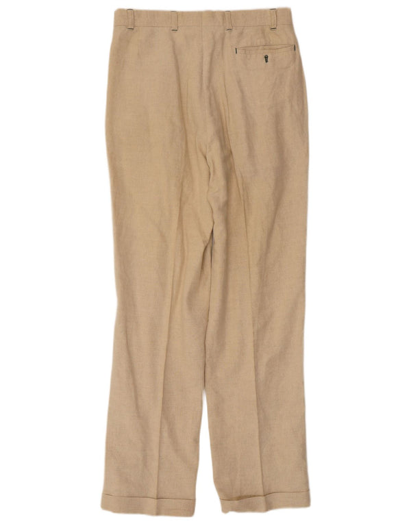 VINTAGE Herren-Anzughose mit Klammern, Größe 46, Größe S, W32, L31, beiges Leinen