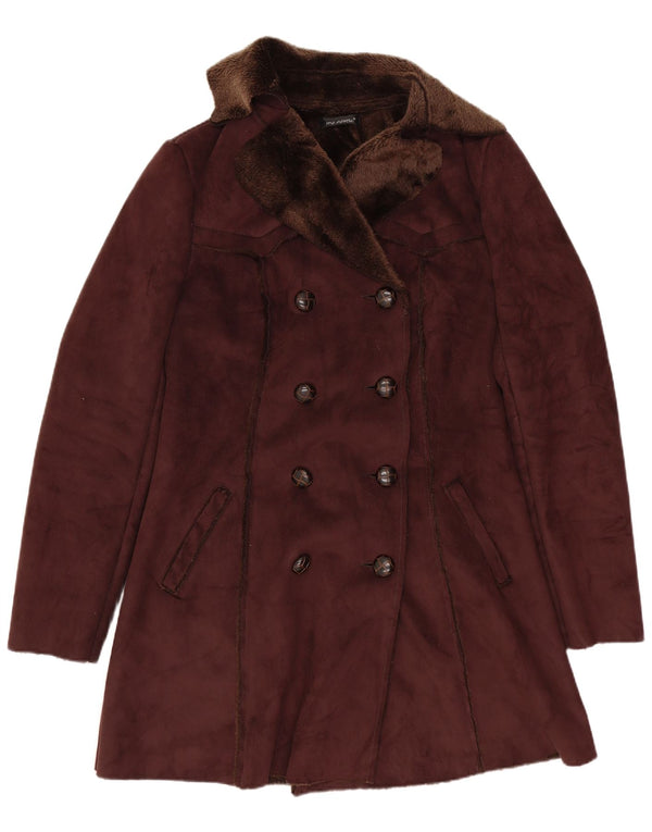 Vintage Damen Sherpa Zweireiher Mantel UK 8 Small Braun