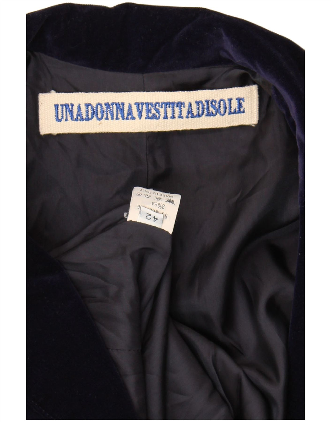 Vintage Damen Samt 2-Knopf-Blazerjacke IT 42 Mittelmarineblaue Baumwolle