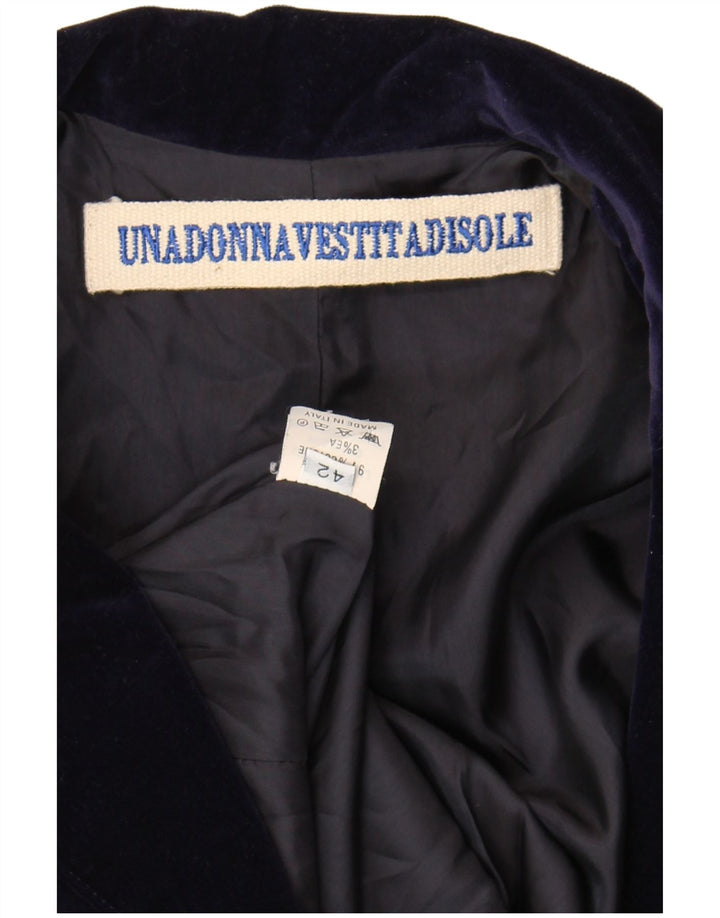 Vintage Damen Samt 2-Knopf-Blazerjacke IT 42 Mittelmarineblaue Baumwolle
