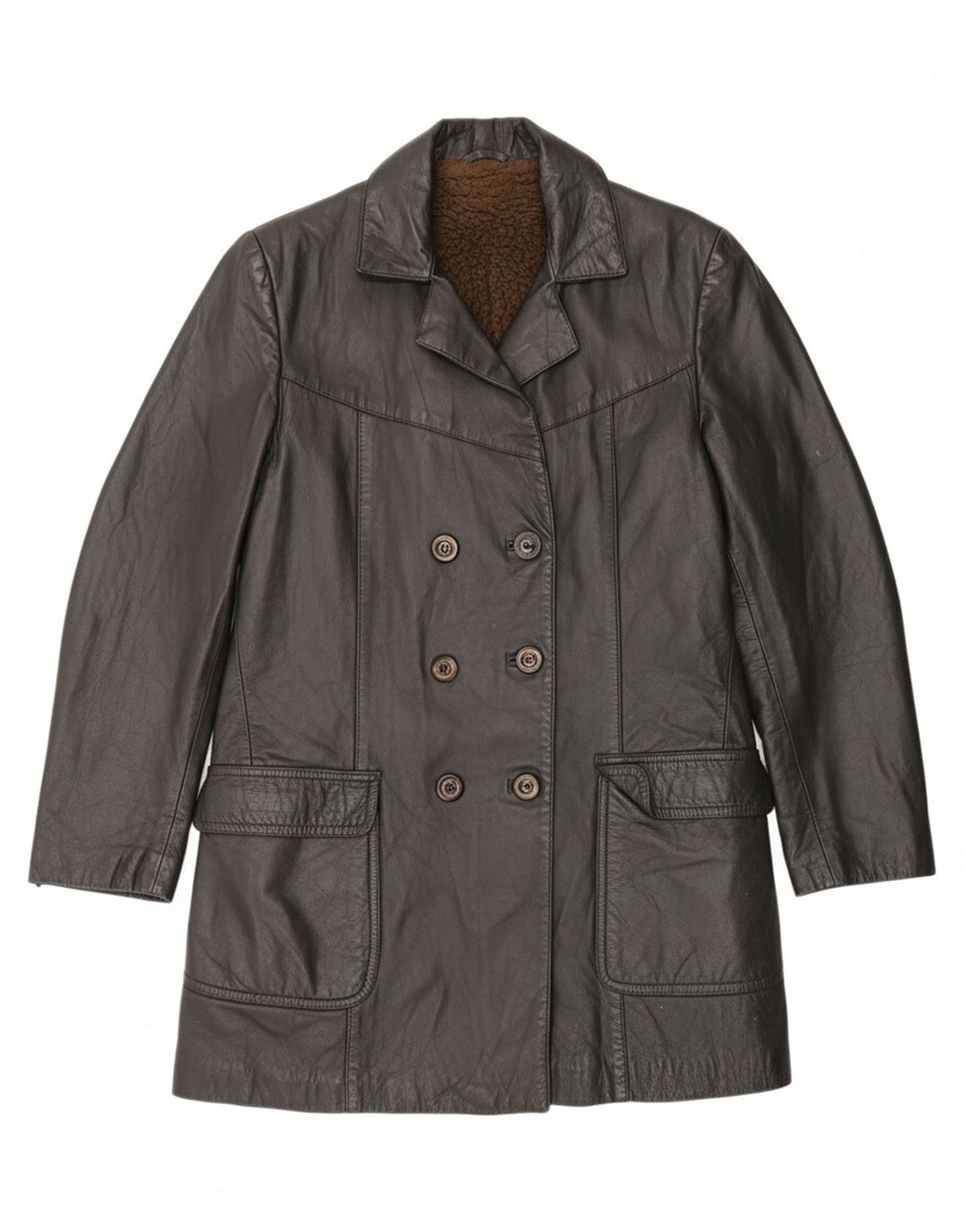 ANFOR Womens Double Breasted Leather Coat IT 50 XL Black Leather Vintage Anfor and Second-Hand Anfor from Messina Hembry 