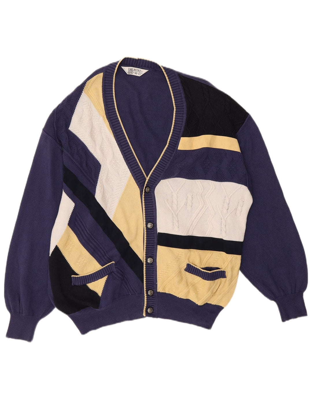 DALMINE Herren-Cardigan-Pullover IT 50 Mittelmarineblaue Colourblock-Baumwolle