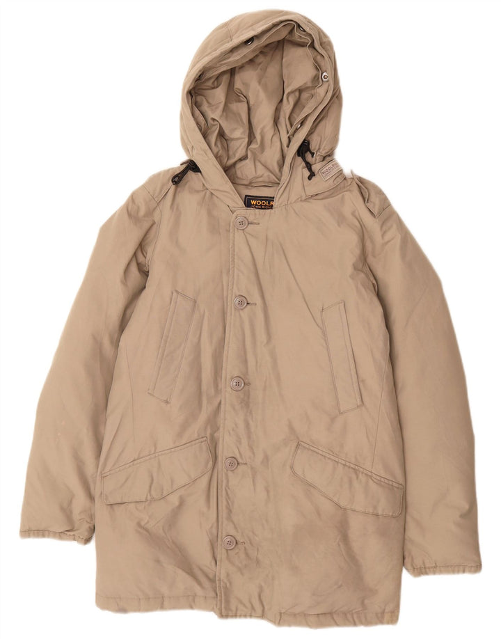 Woolrich Wattierte Jungenjacke mit Kapuze, 9–10 Jahre, graues Nylon