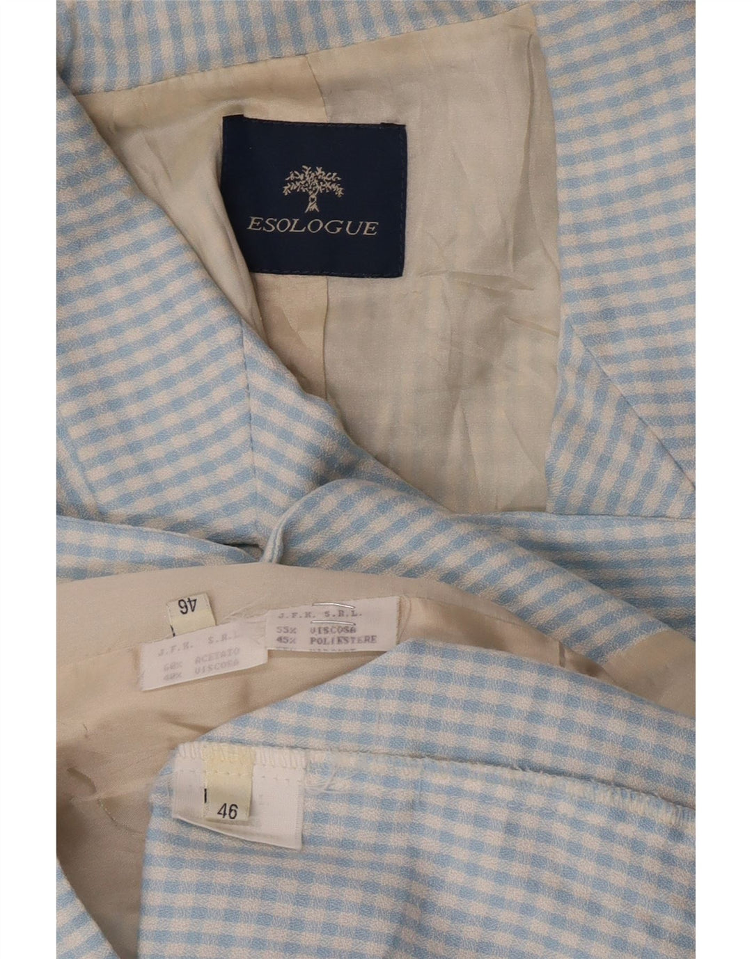 Vintage Damen 3-Knopf-2-teiliges Set IT 46 Große blaue Gingham-Viskose