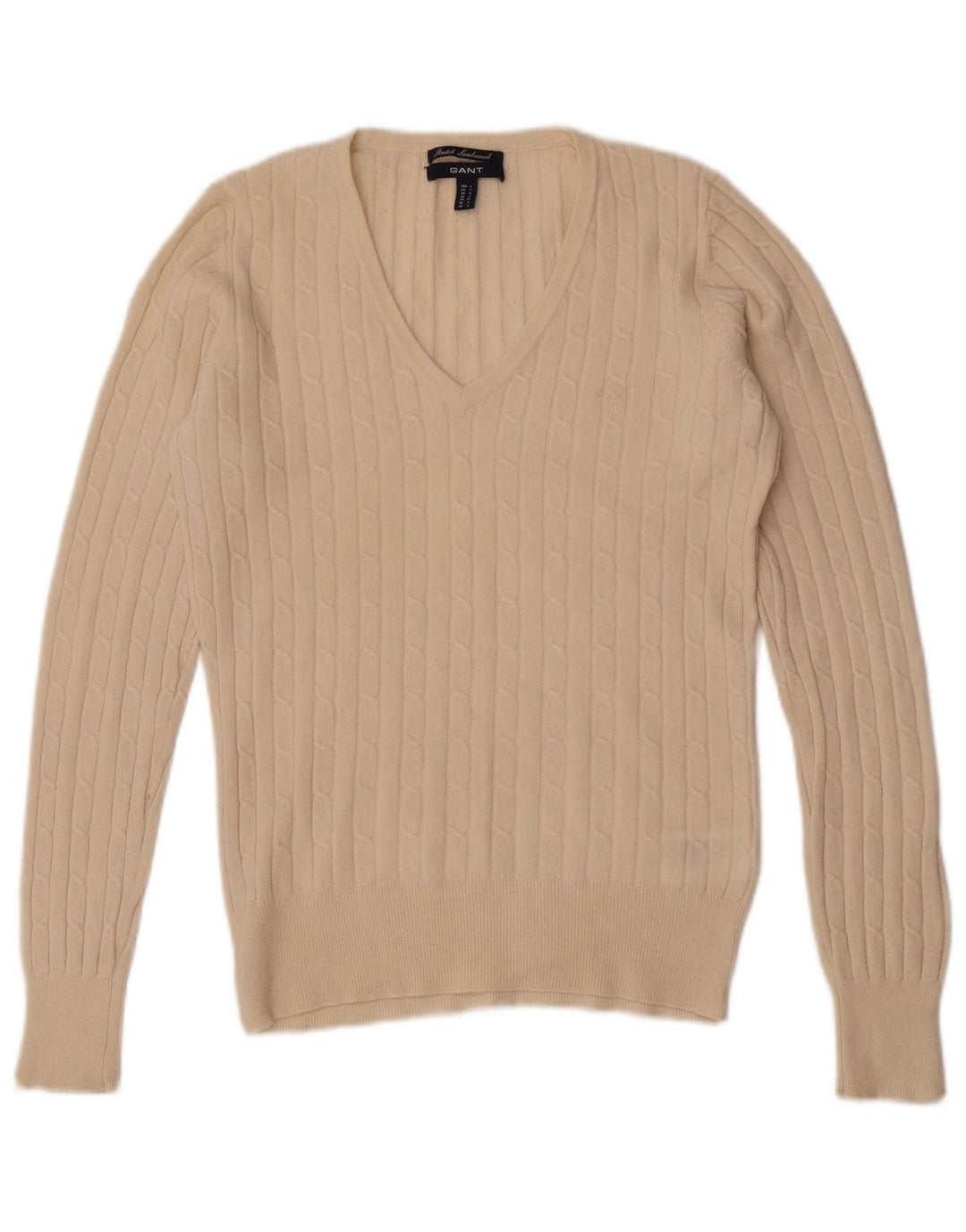Gant Damen-Pullover mit V-Ausschnitt, UK 14, Größe L, cremefarbene Wolle