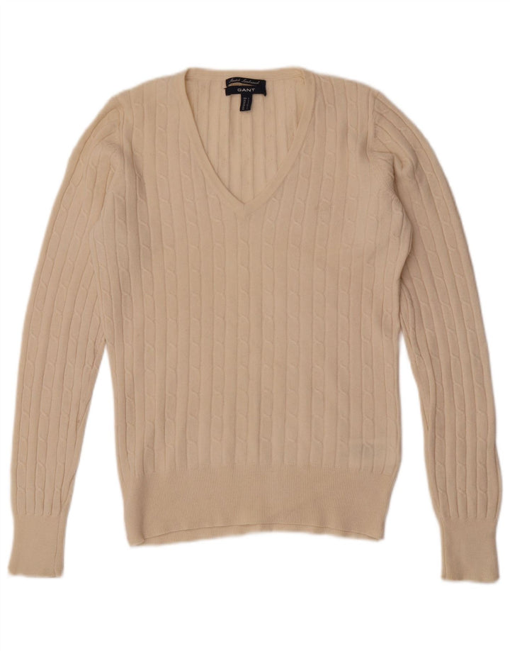 Gant Damen-Pullover mit V-Ausschnitt, UK 14, Größe L, cremefarbene Wolle