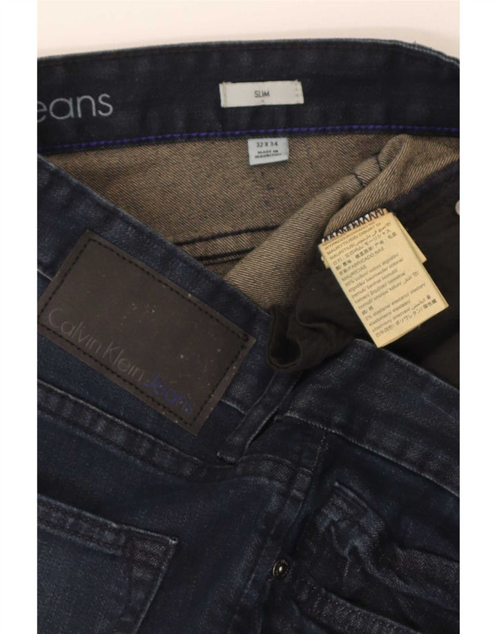 Calvin Klein Damen Slim Jeans W32 L34 Marineblaue Baumwolle