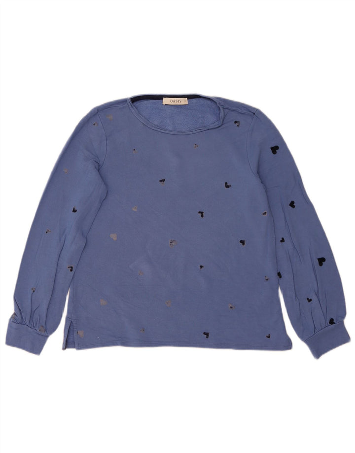 Oasis Damen-Sweatshirt mit abstraktem Muster, UK 12, mittelblaue Viskose