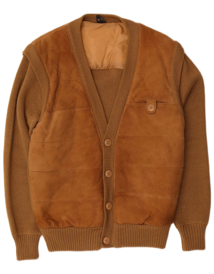 C&A Herren-Strickjacke aus Wildleder, EU 52/54, großes braunes Leder