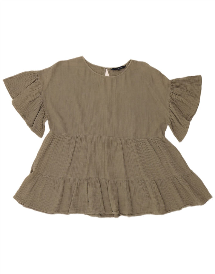 French Connection Damen-Blusenoberteil in Übergröße, Größe S, Khaki, Baumwolle