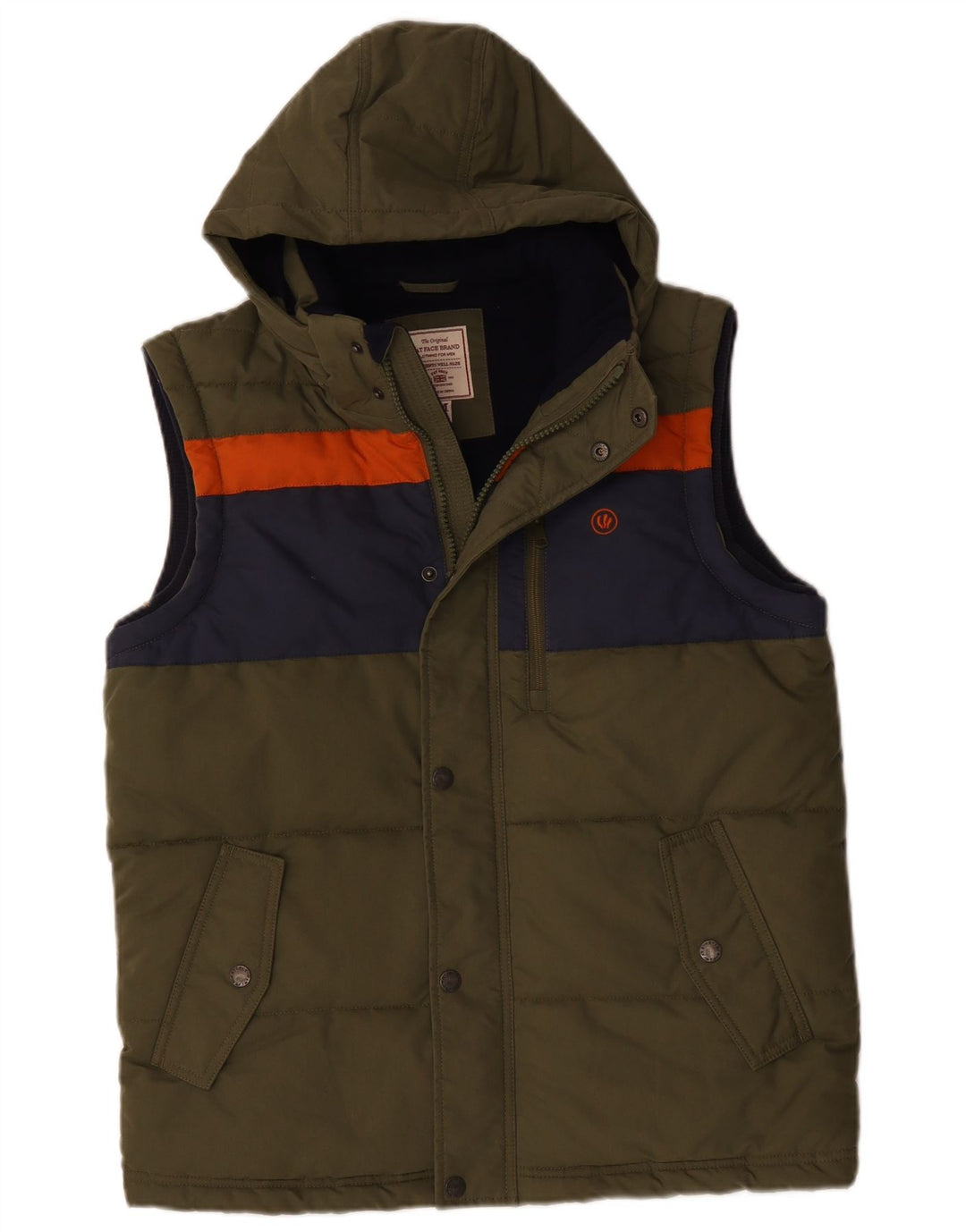 Fat Face wattierte Herren-Weste mit Kapuze, UK 38, mittleres Khaki, Farbblock-Polyester