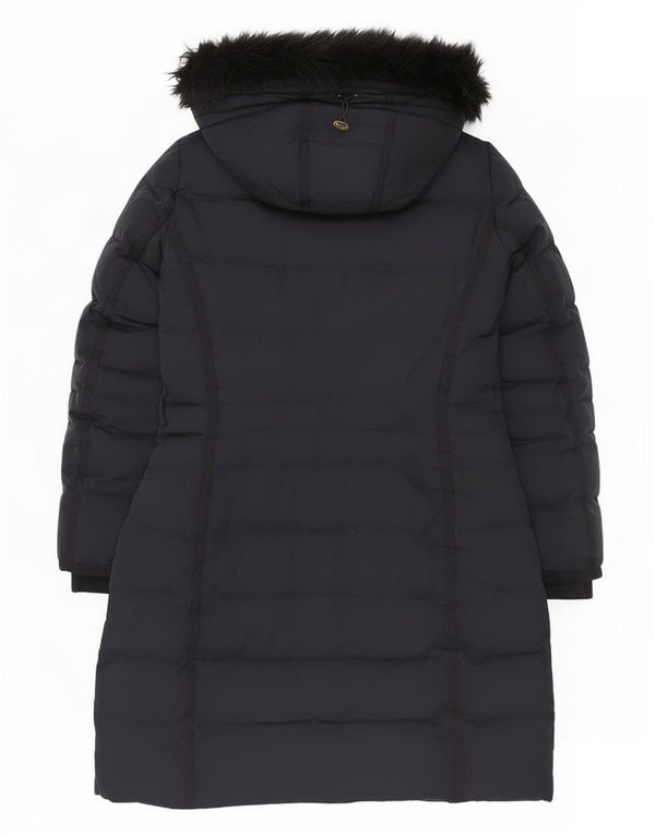 Zara Wattierter Damenmantel mit Kapuze, UK 16, Größe L, Marineblau, Polyester