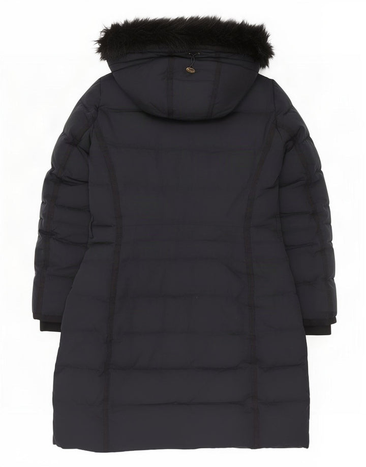 Zara Wattierter Damenmantel mit Kapuze, UK 16, Größe L, Marineblau, Polyester