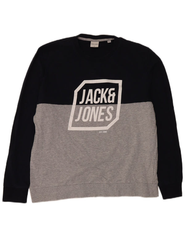 JACK & JONES Herren-Sweatshirt mit Grafik, XL, grau, Colourblock-Baumwolle