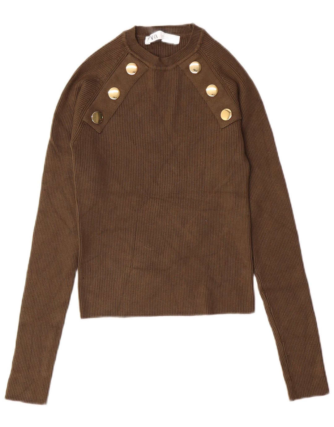 ZARA Damen Crop Crew Neck Pullover Pullover UK 8 Small Khaki