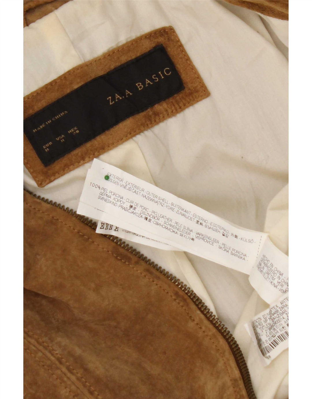 Zara Damen Crop Wildlederjacke UK 12 Medium Beige Leder