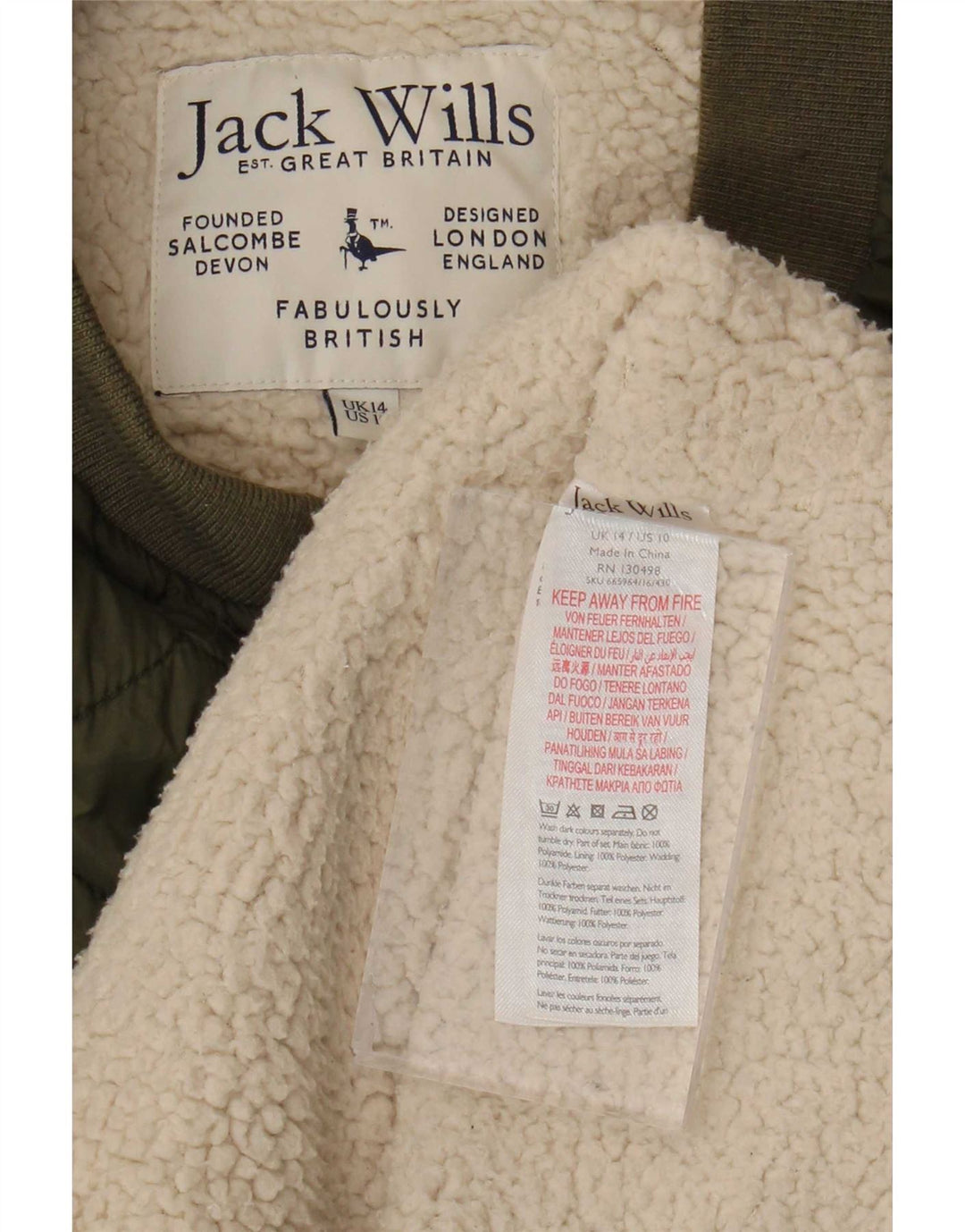 Jack Wills Damen Sherpa Steppjacke UK 14 Large Grün Polyamid