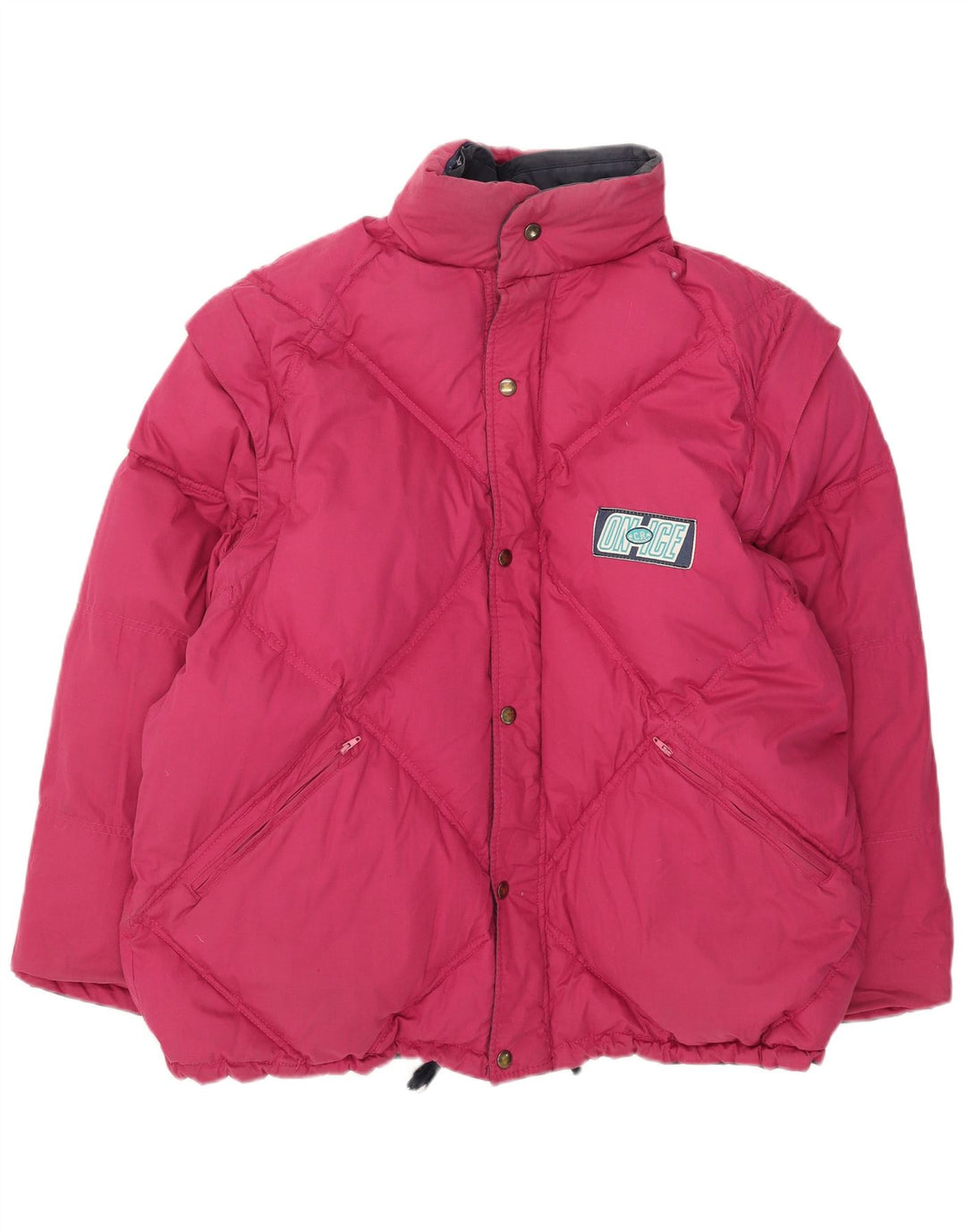 Vintage Herren gepolsterte Wende-Skijacke UK 40 Large Pink Polyester